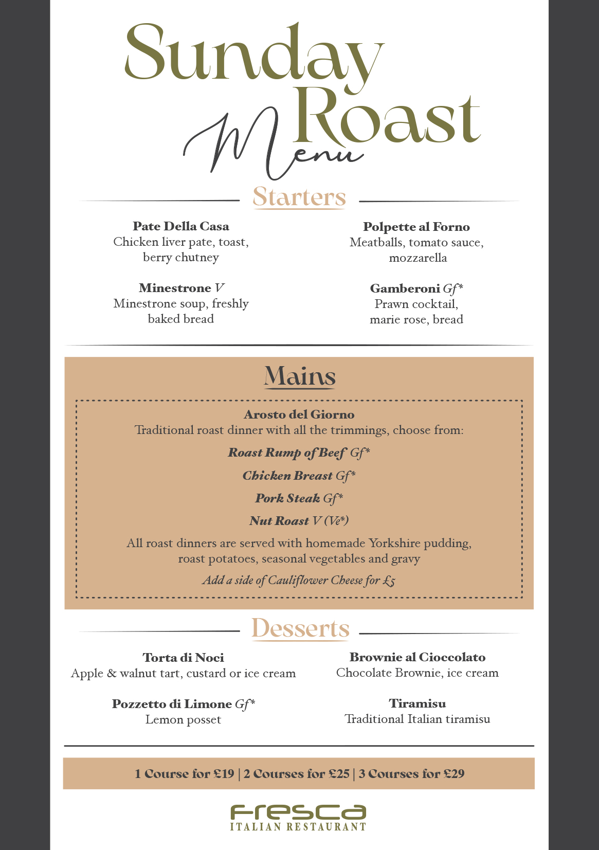 Sunday Roast Menu Menu